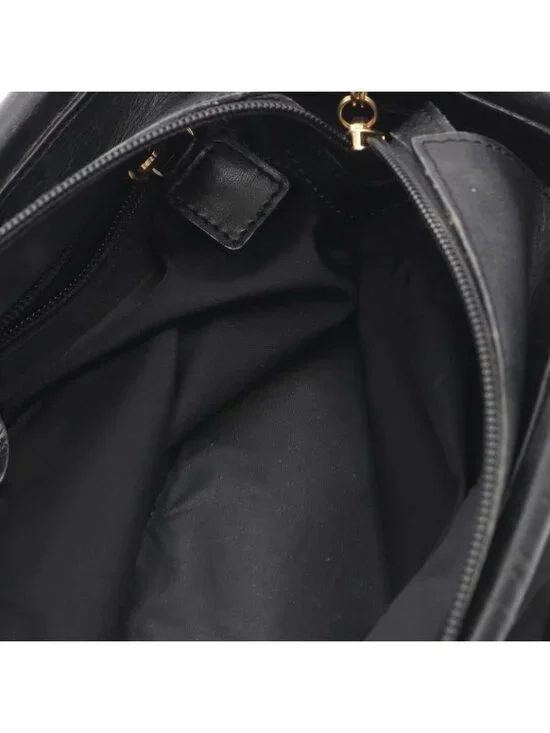 Celine Handbag Circle Logo Black Nylon Leather - Picture 5 of 9